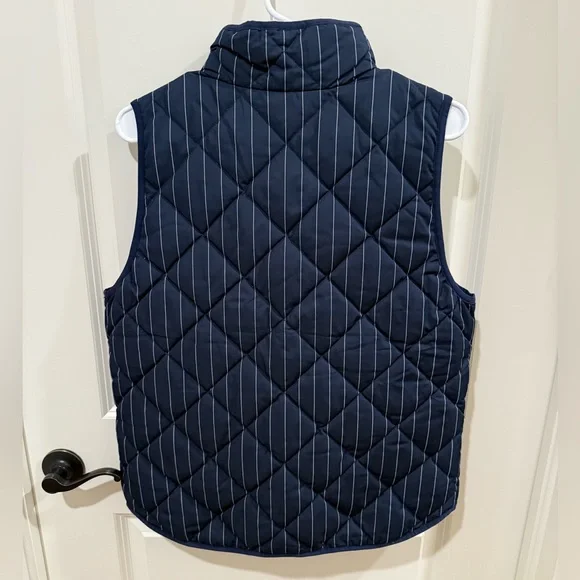 J. Crew Excursion Quilted Down Vest Navy Blue Pin Stripe Size Medium - Picture 3 of 6